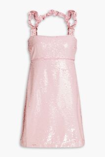 Платье мини из жоржета с оборками и пайетками GANNI, розовый