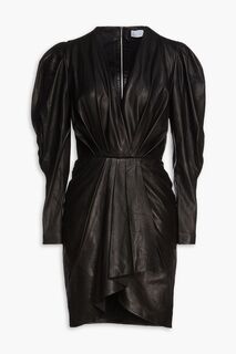Плиссированное кожаное платье мини Sumai с запахом IRO, черный