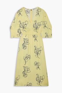Платье миди из атласного крепа с цветочным принтом JASON WU, желтый