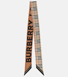 Шелковый шарф в клетку Burberry, бежевый