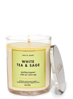 Фирменная свеча с одним фитилем White Tea &amp; Sage, 8 oz / 227 g, Bath and Body Works