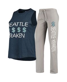 Женский комплект для сна из топа и брюк глубокого морского синего и серого цвета Seattle Kraken Meter Concepts Sport