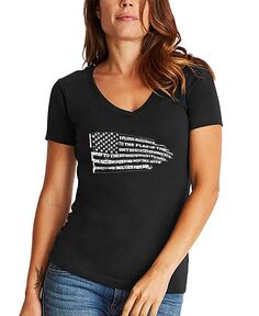 Женская футболка с v-образным вырезом и флагом «Клятва верности» LA Pop Art, черный