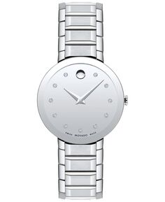 Женские часы-браслет с сапфировым стеклом и швейцарским бриллиантом (1/20 карата, вес 1/20 карата), 28 мм Movado, серебро