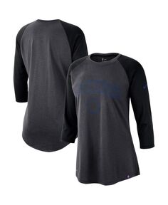 Женская темно-серая и черная футболка Philadelphia 76ers с логотипом Performance и рукавом три четверти реглан Nike