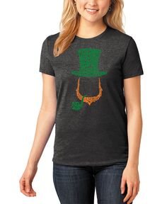 Женская футболка премиум-класса Leprechaun Word Art с круглым вырезом LA Pop Art, черный