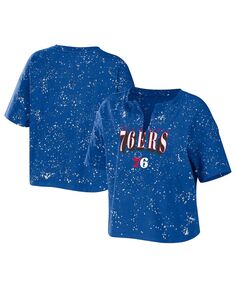 Женская футболка Royal Philadelphia 76ers Bleach Splatter с вырезом и вырезом WEAR by Erin Andrews