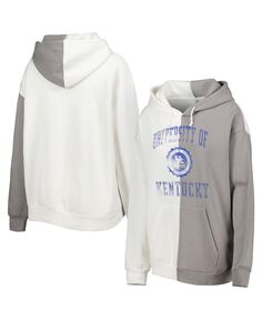 Женский пуловер с капюшоном Kentucky Wildcats серо-белого цвета с разрезом Gameday Couture