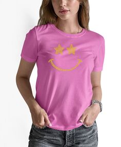 Женская футболка с короткими рукавами и надписью Word Art Rockstar Smiley LA Pop Art, розовый