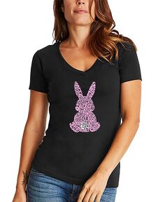 Женская футболка с v-образным вырезом и изображением пасхального кролика Word Art LA Pop Art, черный