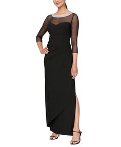 Женское иллюзионное платье с декорированным вырезом и рюшами по бокам Alex Evenings, черный