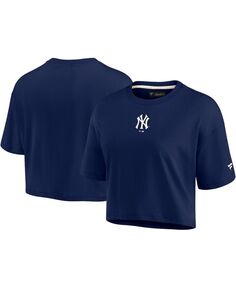 Женская темно-синяя укороченная футболка New York Yankees Super Soft с короткими рукавами Fanatics Signature, темно-синий