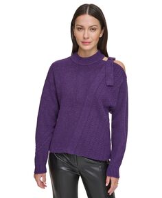 Женский свитер смешанной вышивки с открытыми плечами DKNY