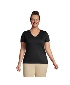 Женская свободная хлопковая футболка больших размеров с v-образным вырезом и короткими рукавами Supima Lands&apos; End, черный