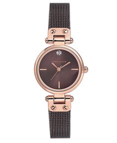 Женские коричневые часы с сетчатым браслетом из нержавеющей стали с бриллиантами, 26 мм Anne Klein, коричневый