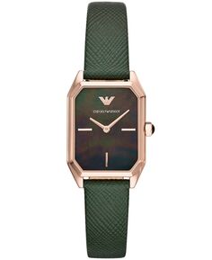 Женские часы с зеленым кожаным ремешком 24x36 мм Emporio Armani, зеленый