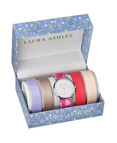 Серебряные часы со сменными сменными гладкими циферблатами и цветочными ремешками Laura Ashley, серебро