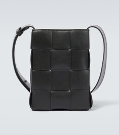 Кожаный клатч Cassette Intreccio Bottega Veneta, зеленый