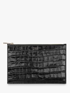 Большая плоская сумка Aspinal of London Essential из блестящей кожи крокодила, черная