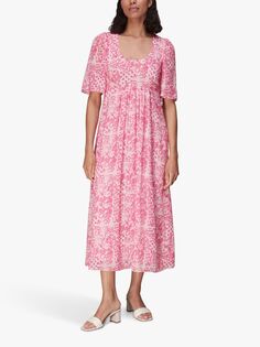 Платье миди с короткими рукавами и абстрактным батиковым принтом Whistles, Розовый/Мульти