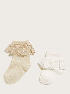Носки Monsoon Baby с кружевной отделкой, комплект из 2 шт., золотистый