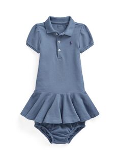 Детское платье-поло с рюшами и комплект шароваров Polo Ralph Lauren, синий капри