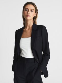 Блейзер Reiss Haisley Petite из смесовой шерсти, темно-синий