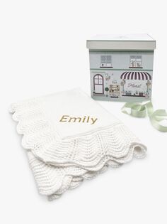 Персонализированное традиционное вязаное одеяло для крещения Babyblooms, белое