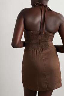 REFORMATION льняное платье мини Linda с вырезом халтер, коричневый