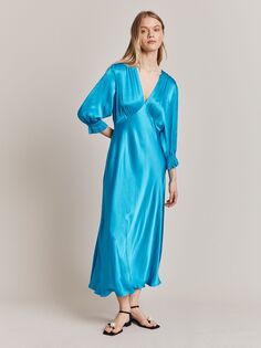 Атласное платье-миди Ghost Elle, ярко-синее