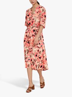 Платье миди с цветочным принтом KAFFE Capilo, персиковый/бежевый