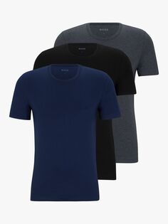 Хлопковая футболка HUGO BOSS с вышитым логотипом, 3 шт., открытый синий/разный