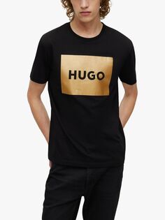 Футболка с логотипом HUGO Dulive Metallic, черный/золотой