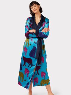 Атласный халат Chelsea Peers с леопардовым принтом, разноцветный