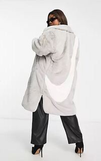 Пальто Nike Plus Long Faux Fur Swoosh, серый/белый