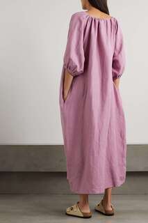 DEIJI STUDIOS + NET SUSTAIN Платье миди The Blousy из стираного льна со сборками, розовый