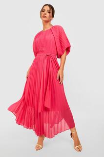 Платье миди с плиссированными рукавами Boohoo, розовый