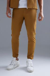 Узкие брюки из нейлона с эластичной поясой Boohoo, серо-коричневый