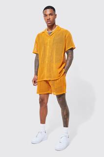Рубашка открытого ткани с коротким рукавом и короткий комплект Boohoo, оранжевый