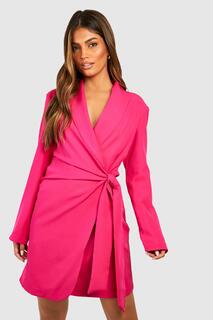 Платье-пиджак с завязкой на талии Boohoo, розовый