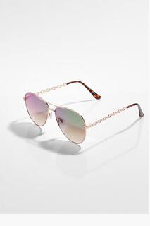 Солнцезащитные очки-авиаторы с цепочкой Boohoo, разноцветный