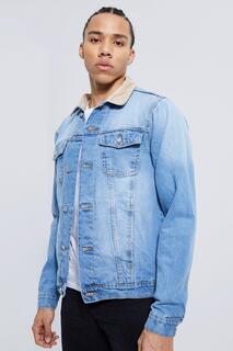 Джинсовая куртка с воротником на подкладке borg Boohoo, синий