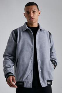 Куртка-бомбер из искусственной кожи с высокой текстурой Boohoo, серый