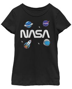 Детская футболка с логотипом NASA и космическими смайликами для девочек Fifth Sun