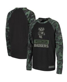 Черная камуфляжная футболка Big Boys Wisconsin Badgers OHT с длинными рукавами и принтом в стиле милитари реглан Colosseum