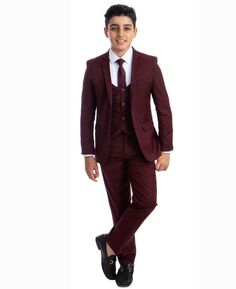 Однотонный костюм из 5 предметов для мальчика: рубашка, галстук, куртка, жилет и брюки Perry Ellis