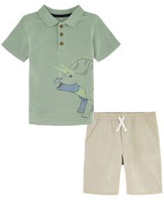Рубашка-поло из пике с принтом Little Boys и саржевые шорты, комплект из 2 предметов Kids Headquarters