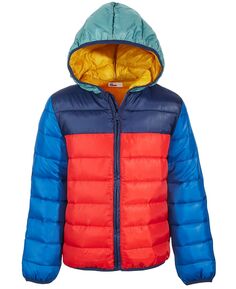 Складное пуховое пальто с капюшоном и цветными блоками Big Boys, созданное для Macy&apos;s Epic Threads