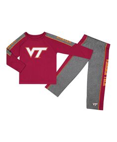 Комплект из футболки и брюк с длинными рукавами и брюками реглан с логотипом Virginia Tech Hokies для мальчиков темно-бордового, серо-хизерового цвета Colosseum