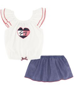 Топ с развевающимися рукавами для маленьких девочек и юбка из шамбре, комплект из 2 предметов Tommy Hilfiger